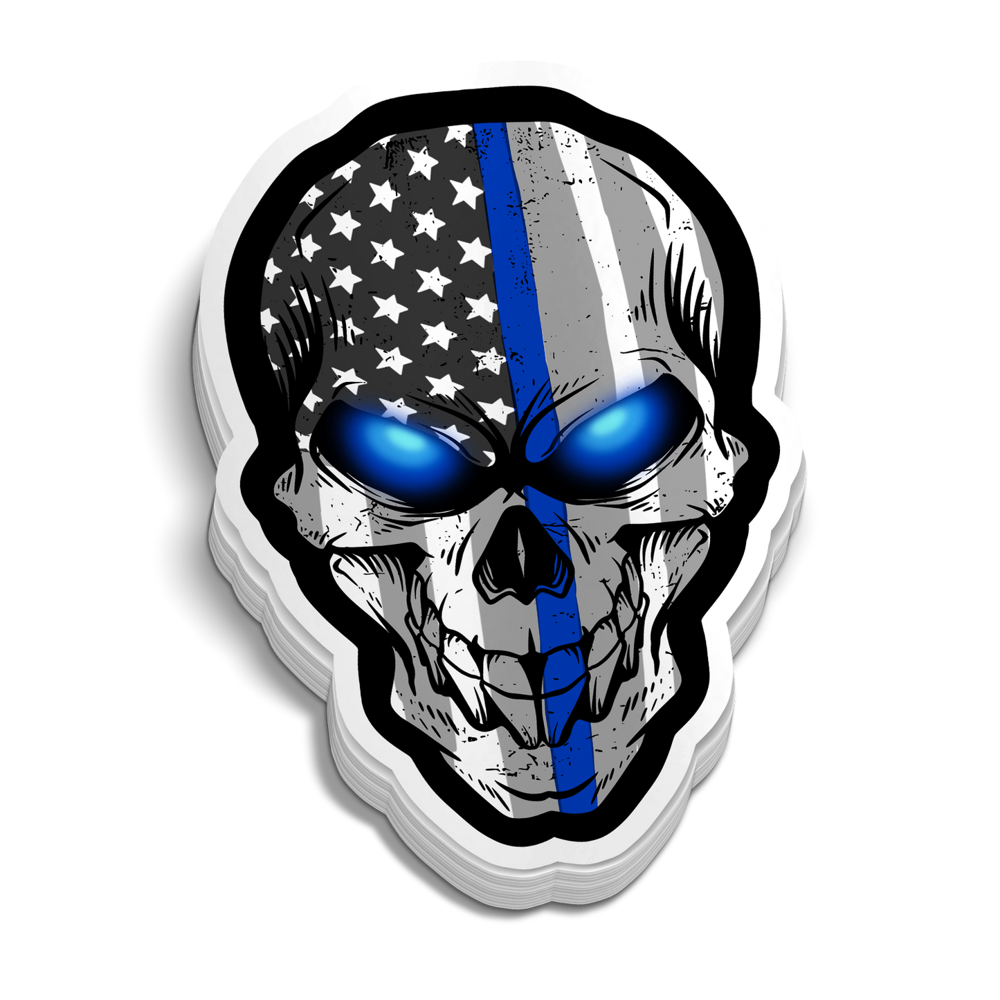Thin Blue Line Police Skull